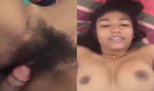 Cute GF Fucked by BF with Moans Hairy Pussy is Pounded as She Tries to Cover Her Face