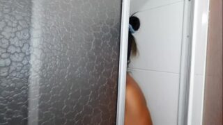 My stepmother gives me a delicious blowjob in the shower