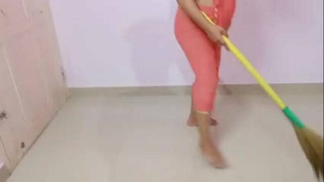 chubby manjula aunty in saree enjoyed by hubby while she sweeps home enjoyed sex video