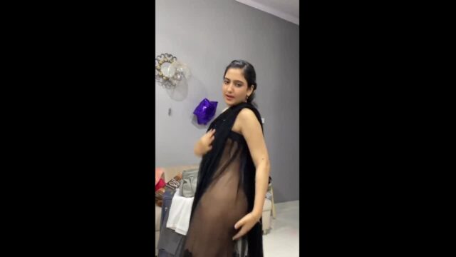 Desi bhabhi dancing in hot net dress in front of boyfriend