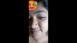 Hot babe shy to show her tiny boobs in video call to her bf