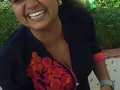 Indian college student priya gives her boyfriend a blowjob on the stairs