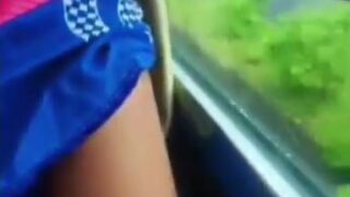 Mallu Bhabhi playing with boobs and pussy in sleeper bus