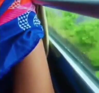 Mallu Bhabhi playing with boobs and pussy in sleeper bus