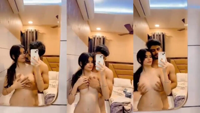 Indian college girl’s selfie with her bf pressing her boobs