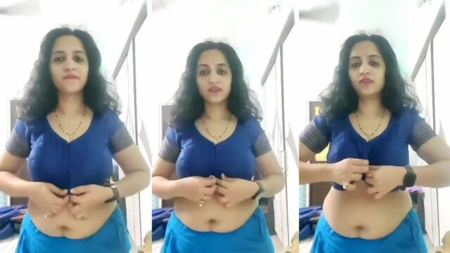 Mature telugu housewife strips blue blouse to show her boobs