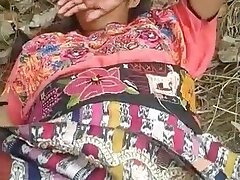 Outdoor sex with lover of hairy teenage pussy captured in village
